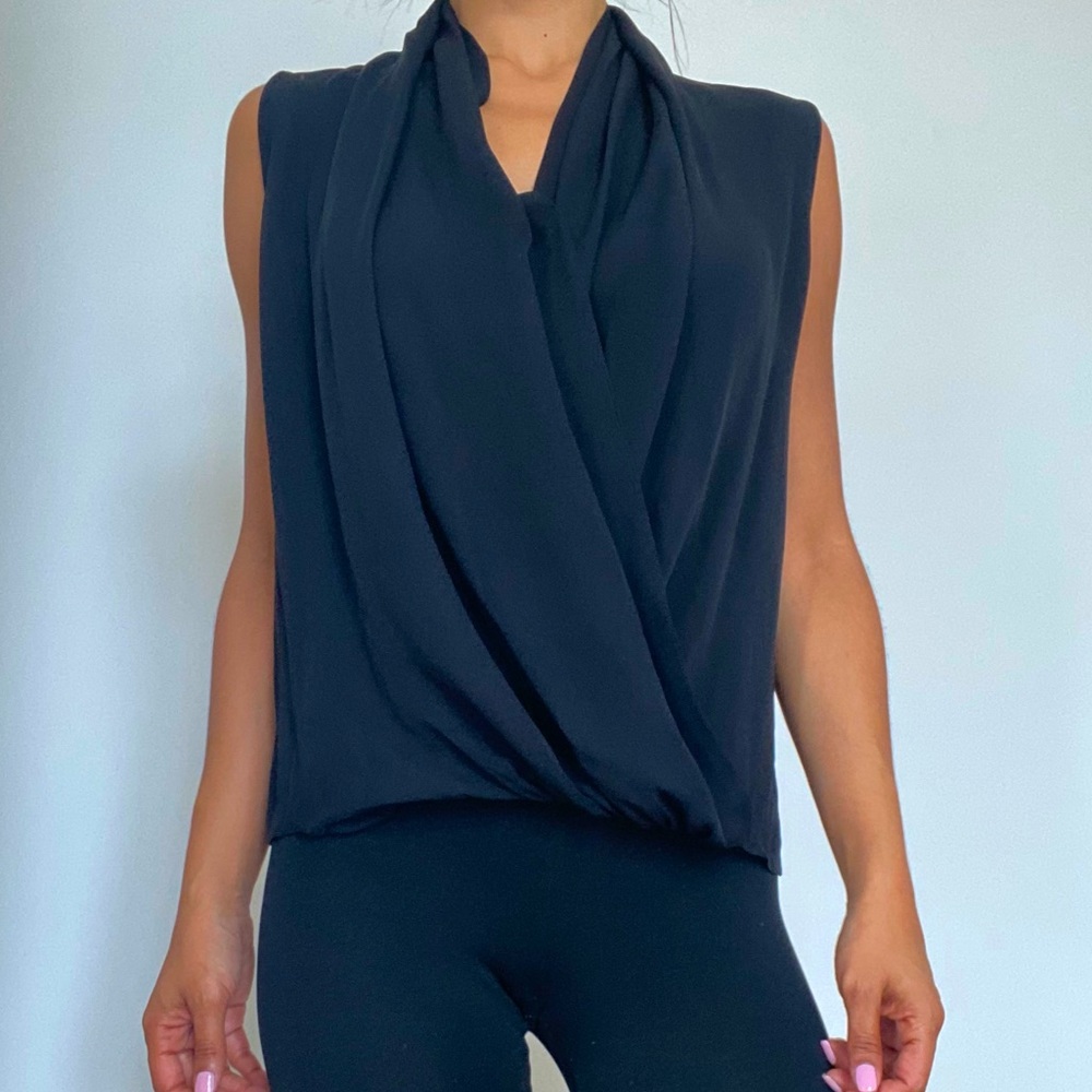 Black V-Neck Blouse, Size M